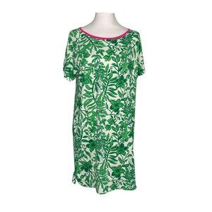 NWOT - Lilly Pulitzer Green Floral T-Shirt Mini Dress with Pink Piping, S #354